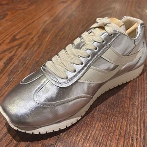 Vince Metallic Silver and White Sneakers